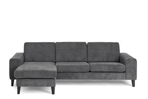 Visby sofa med chaiselong - 256 cm - antracitfarvet fløjl - Stærk pris